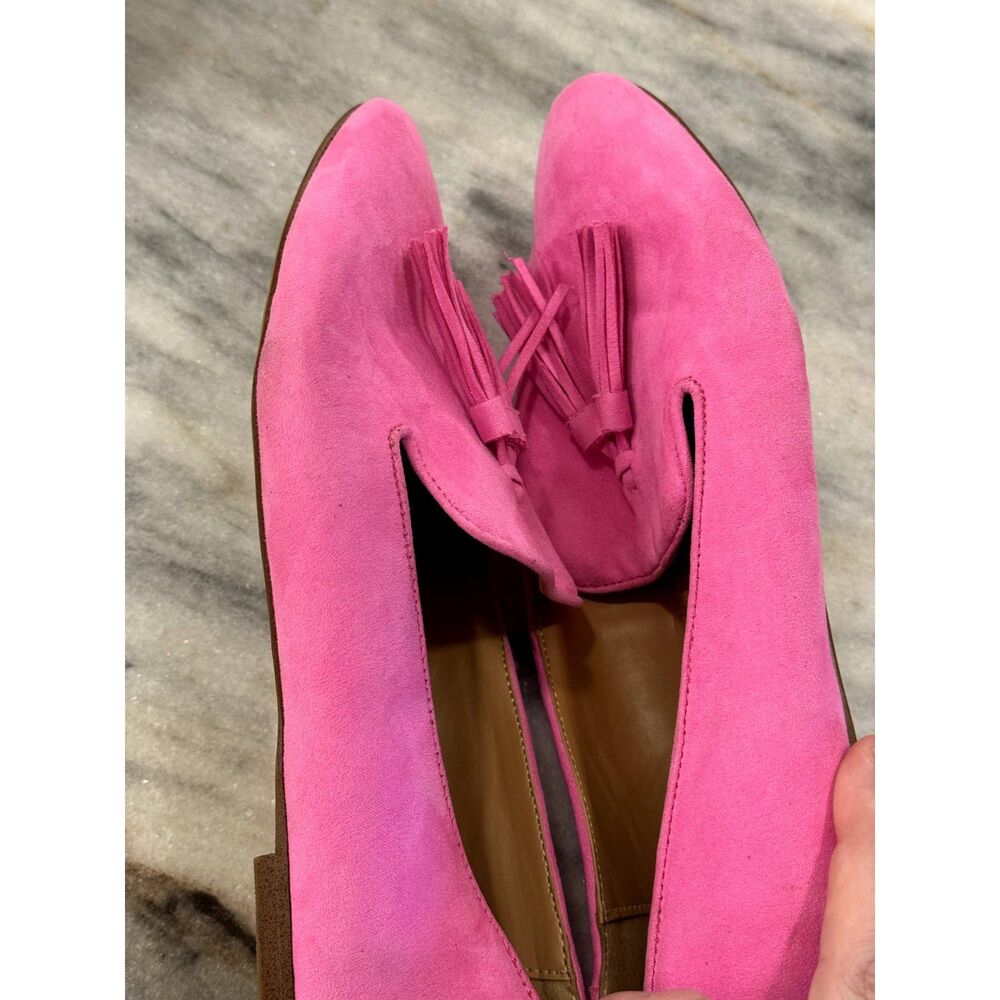 J. Crew Bright Pink Suede Loafers w/ Tassels EUC Size 9.5 / classic / preppy / - Picture 9 of 11